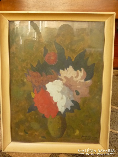 Eladó Gábor Móric: Virágcsendéletes című olajvászon festménye
