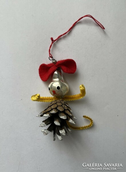 Gablonz glass, chenille cone, little girl or mouse - old Christmas tree decoration
