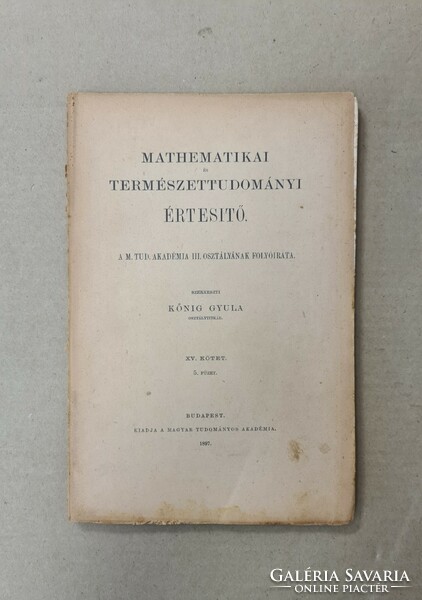 Journal of mathematics and natural sciences - xv. Volume, 5. Booklet ﻿(1897) 21 pieces for sale only!!