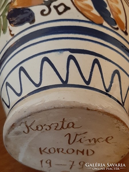 Korondi 24 cm high large vase with a bird motif, the work of Kosta vince, 1979