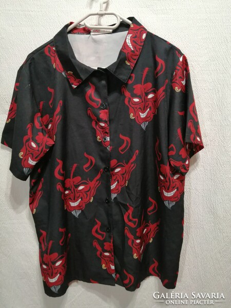 S, shirt with devil's head pattern, blouse, top, devil