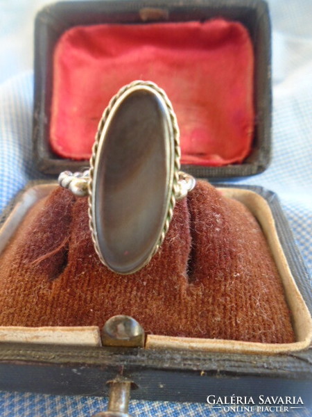 Old silver ring with a special diamond stone, goldsmith's work, inner size 18 mm