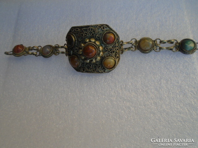 Extra special antique women's bracelet made of semi-precious stones and precious stones, very wide and wonderful