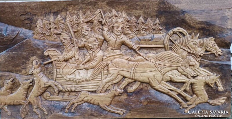 Monumental carved wood (oak) image - wood carving - marked
