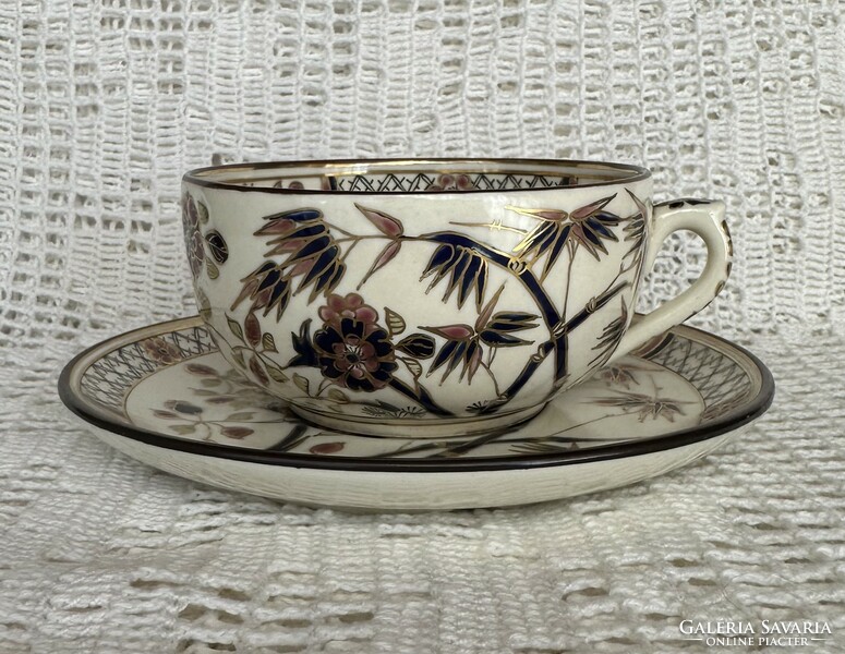 Zsolnay tea cup set with bamboo pattern