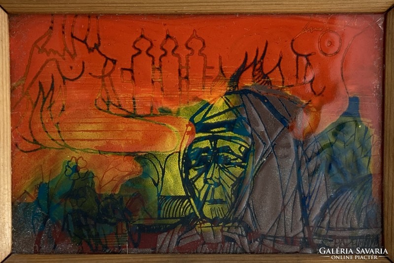 Sándor Papp: remember, fire enamel applied art picture, 1978