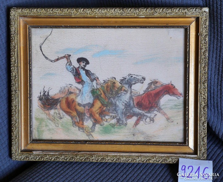 For sale: the watercolor shown in the pictures with a glazed frame, unknown artist, with horses with foals 23x30 cm