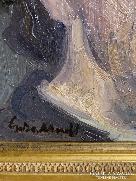 XX. század eleje, szignált olaj, vászon festmény, 27 x 28 cm-es.
