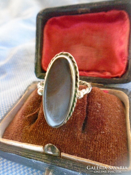 Old silver ring with a special diamond stone, goldsmith's work, inner size 18 mm