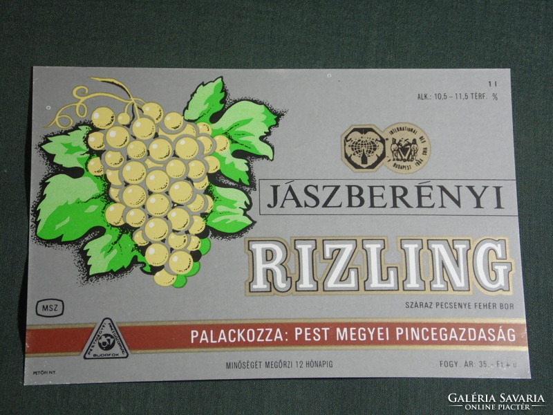 Wine label, Budafok winery, wine farm, Jászberény Riesling white wine