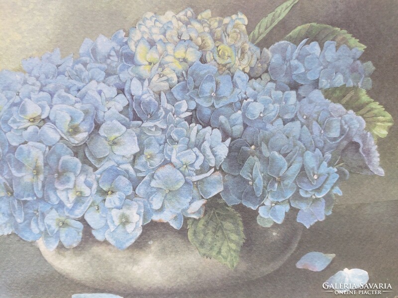 2 db -rózsaszín és kék hortenzia virágot ábrázoló nyomat kép