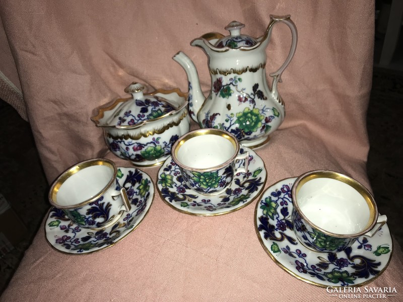 19th century old Parisian style antique oriental flower and butterfly coffee set