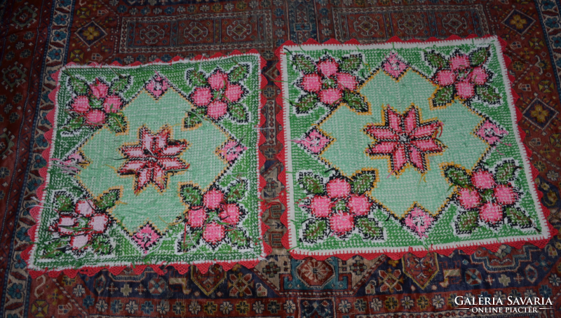 Retro criss-cross patterned tablecloth and 2 crocheted tablecloths