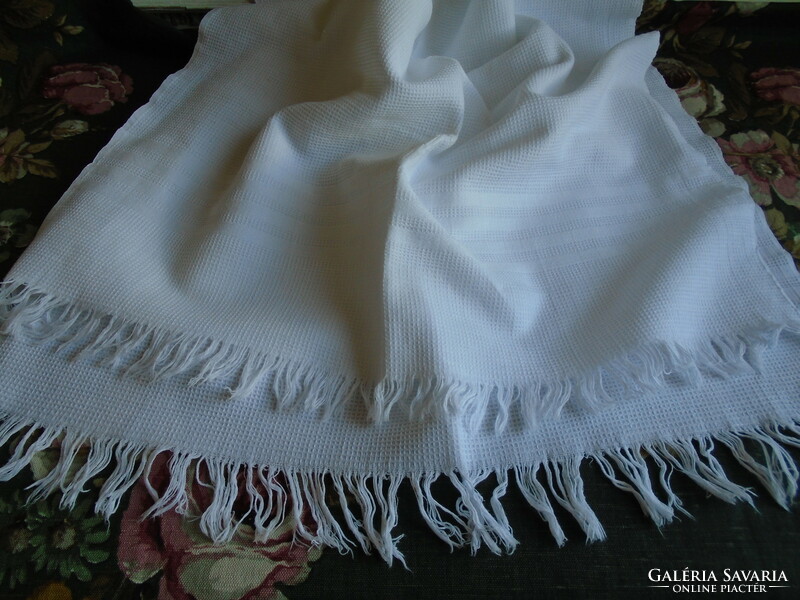 New, soft, snow-white cotton towel with monogram. 92 X 55 cm. + Fringe.