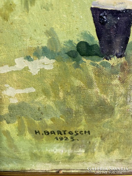 H. Bartosch olaj, vászon festmény, 50 x 40 cm-es, balatoni part