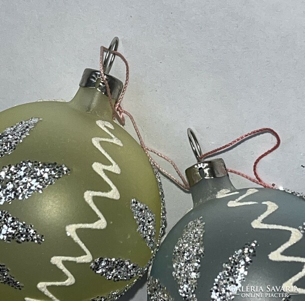 Régi tejüveg gömb karácsonyfa dísz kék - csillámos díszítéssel