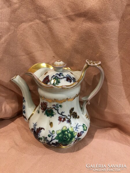 19th century old Parisian style antique oriental flower and butterfly coffee set