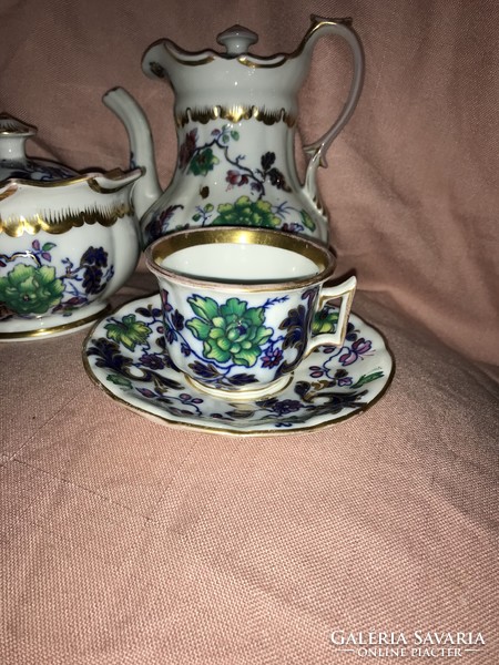 19th century old Parisian style antique oriental flower and butterfly coffee set