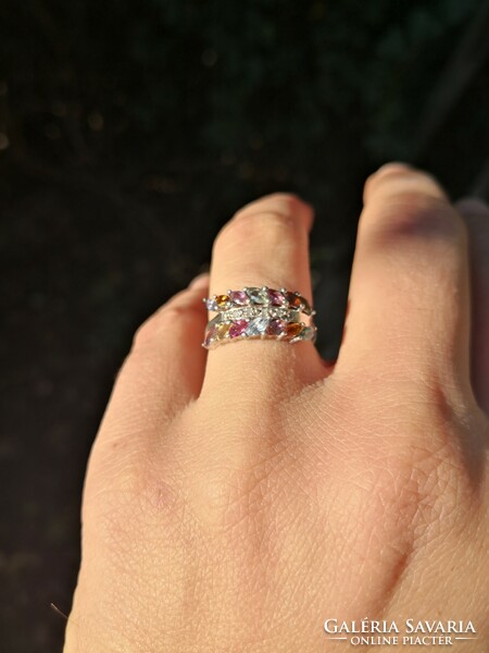 Silver ring with colored sapphire stones