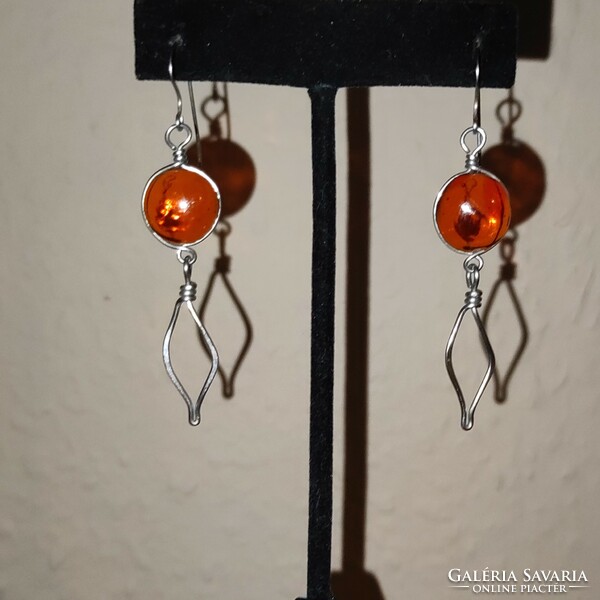 Special long metal orange glass eye earrings