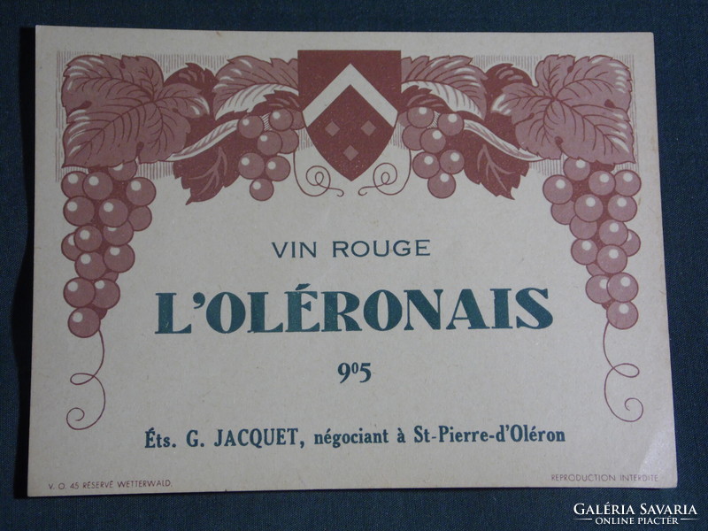 Wine label, French, vin rouge l'oleronais red wine