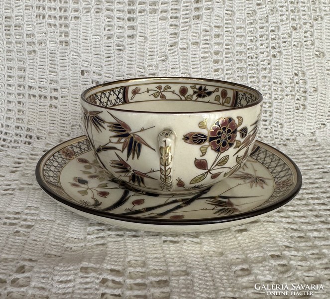 Zsolnay tea cup set with bamboo pattern