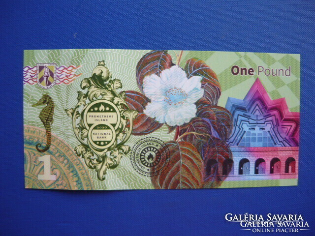 Prometheus island 1 pound 2020 flower seahorse! Rare fantasy paper money! Unc!