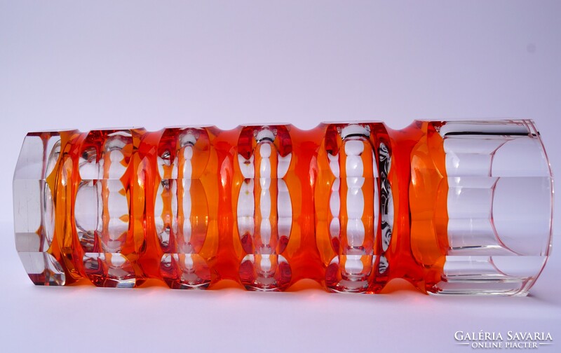 Rare old veb glaswerke schmiedefeld German octagonal faceted crystal vase 1960s-70s