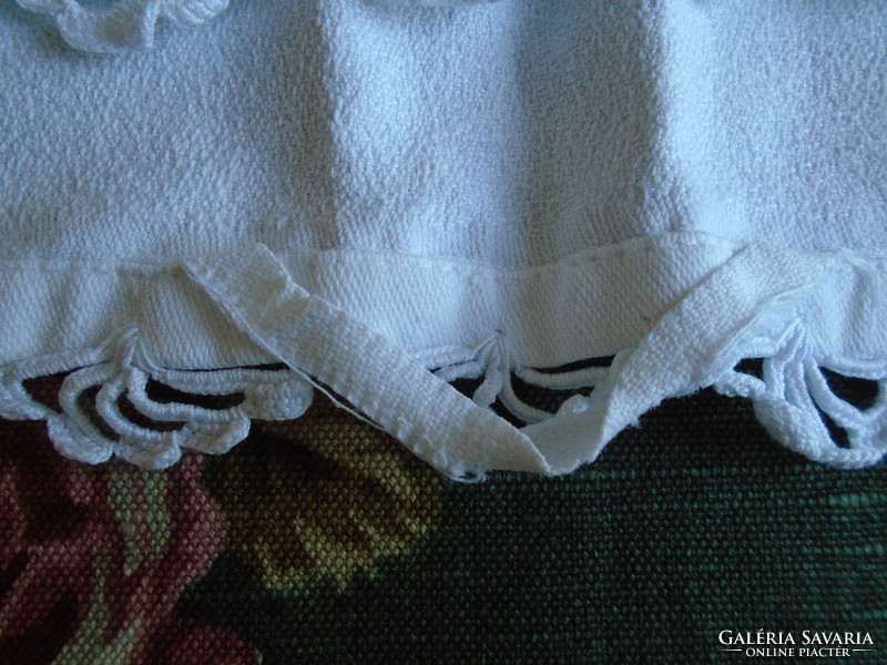 Snow-white, cotton crocheted edge towel, hand towel. 74 X 52 cm.