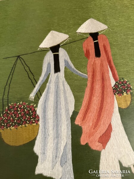 Vietnamban kézzel, fonálból készített gyönyörű kép, tükröződésmentes, üvegezett keretben, 40x50 cm