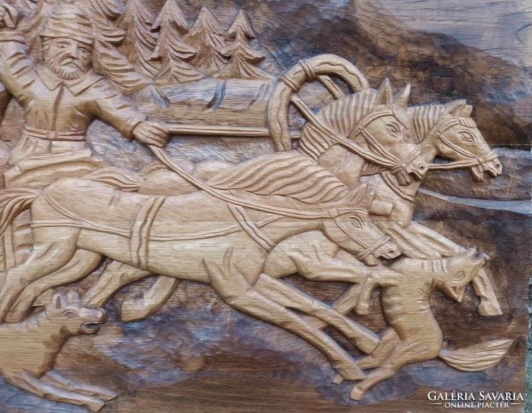 Monumental carved wood (oak) image - wood carving - marked
