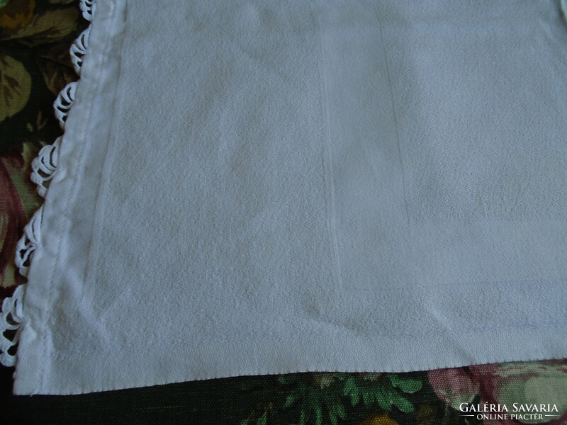 Snow-white, cotton crocheted edge towel, hand towel. 74 X 52 cm.