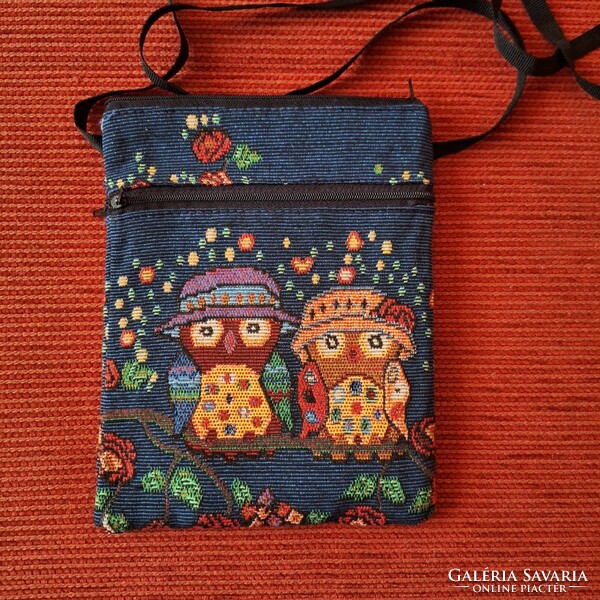 Owl pattern textile shoulder bag, tapestry, tapestry weaving