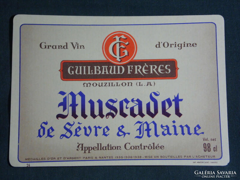 Wine label, French, Guilbaud frères winery, Muscadet-sèvre-et-maine