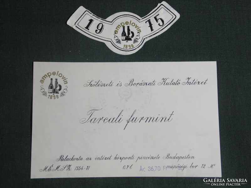 Wine label, Viticulture and Winery Research Institute Tarcal, Furmint wine from Tarcal