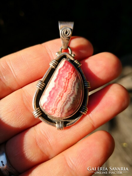 Large rhodochrosite silver pendant