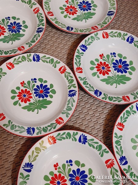 Alföldi porcelain deep plates with Hungarian pattern, 6 pieces in one
