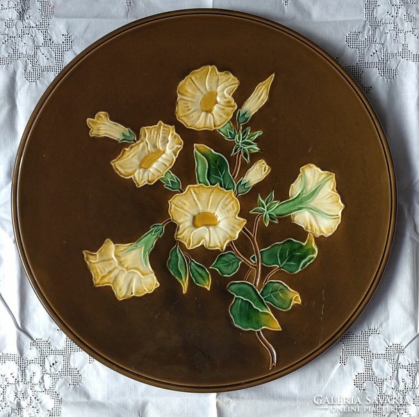 Schütz cilli collectors, rare, embossed, art nouveau, large, majolica wall plate - in excellent condition!
