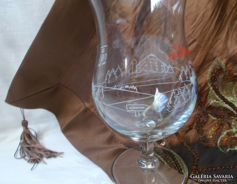Glass stemmed glass with Christmas elf pattern, winter landscape pattern, goblet