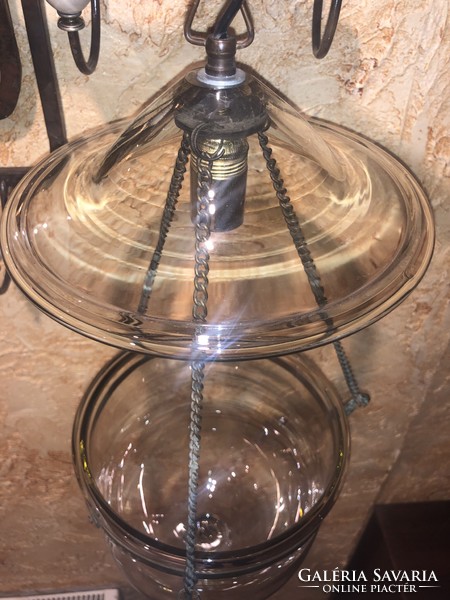 Egyedi antik korai 1900-as évek beli Belga üveg harang lámpás