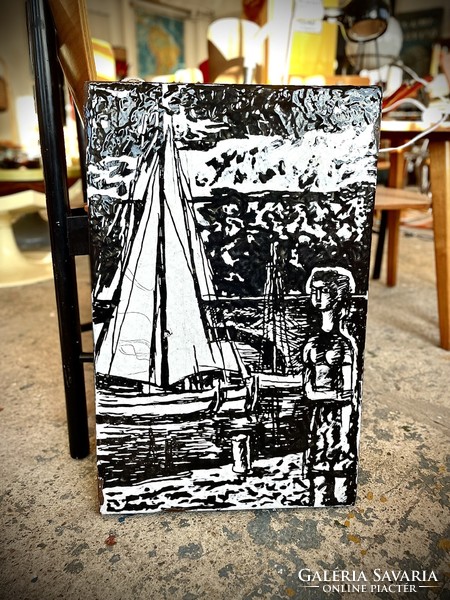 Retro sailing enameled picture, wall picture, blackboard