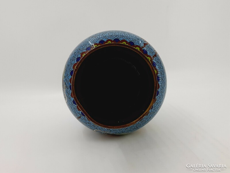 Kínai sárkányos rekeszzománc váza, 18,5 cm