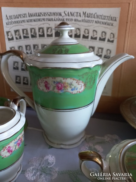 Beautiful antique green mocha coffee set, 6 sets, sugar holder and spouts