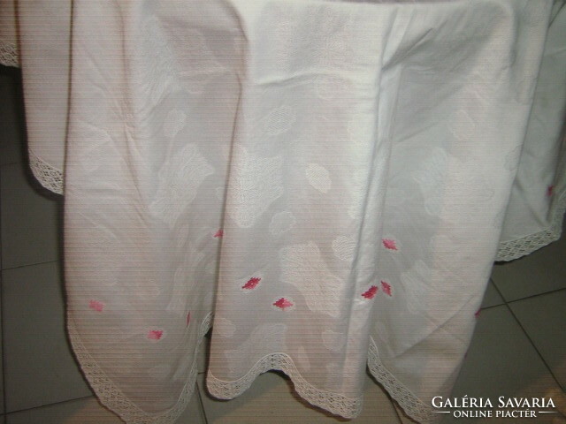 Beautiful embroidered toledo floral damask tablecloth with lacy edges