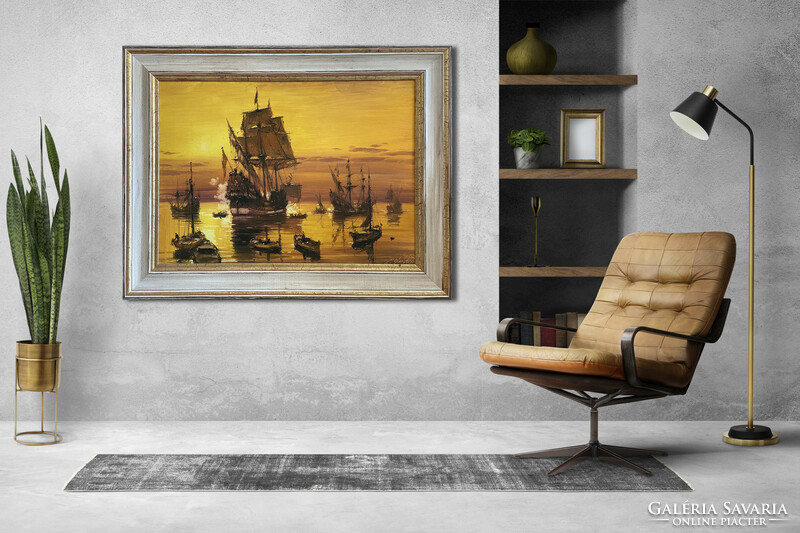 Big size! Bánfalvy ákos - battle at sunset 100x60cm + beautiful Italian frame