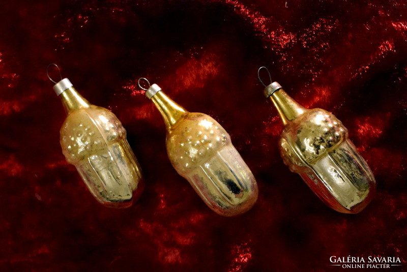 3 pieces of the same old glass acorn Christmas tree decoration 6.5x2.8cm