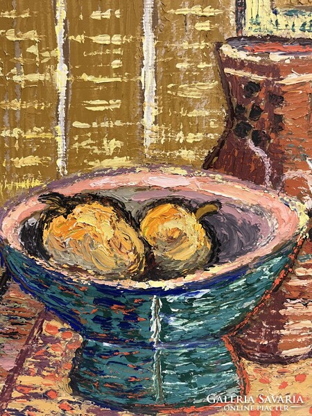 János Patzak - table still life with a bowl of green fruit, 1964 (invoice provided)