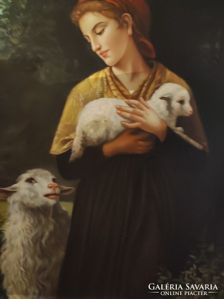 Pásztorlány William Bouguereau után, kézzel festett olajfestmény reprodukciója,