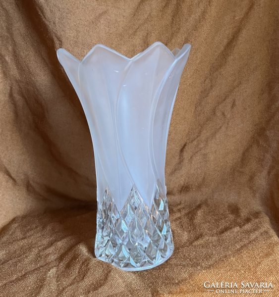 Hatalmas csiszolt és savmart kehely alakú antik üveg váza