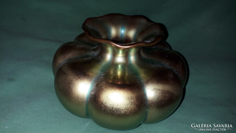 Gyönyörű ZSOLNAY eozin mázas porcelán gerezdes ( fokhagyma) váza 10 X 7 cm a képek szerint